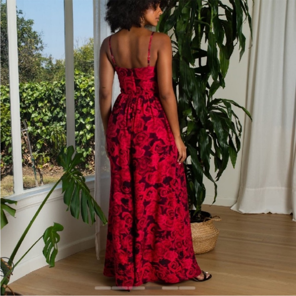 NWT Fame and Partners Red Rose Maxi Jumpsuit - Picture 4 of 12